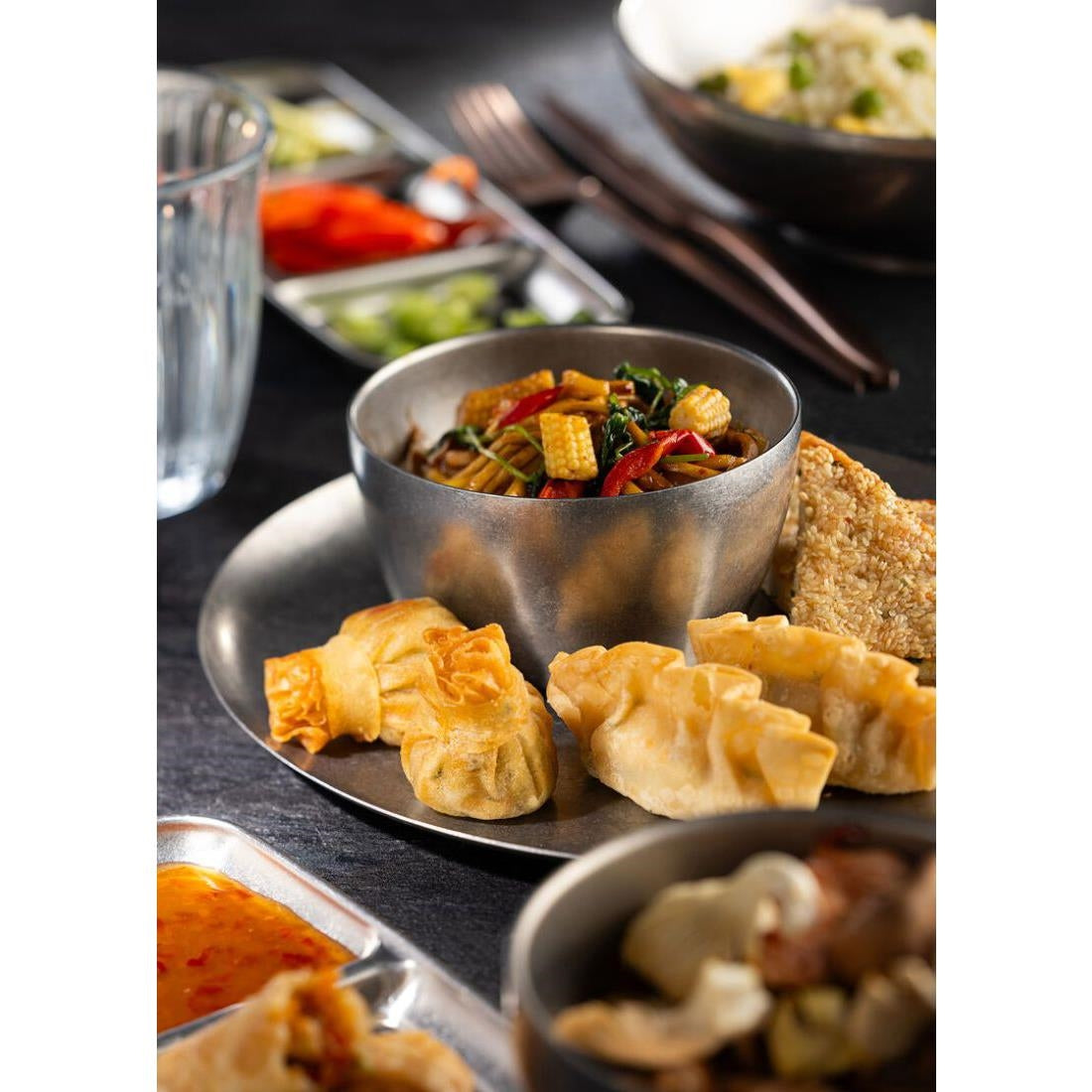 Utopia Artemis Double Walled Bowls Rumbled Steel 110mm (6 Pack)
