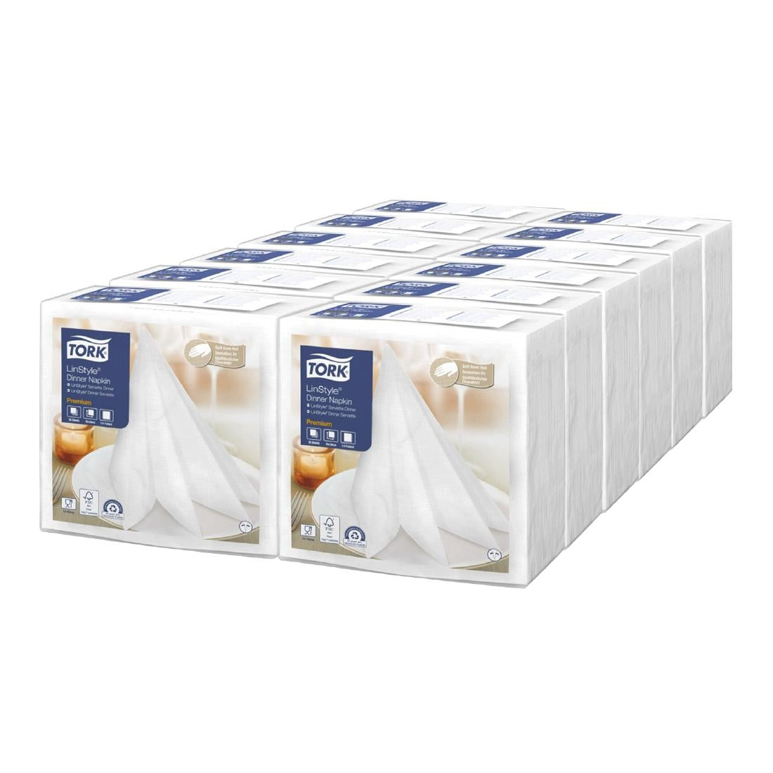 Tork LinStyle Dinner Napkins White 400x400mm (14 Pack)
