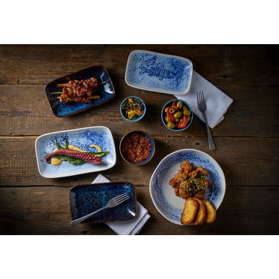 Churchill Inked Fresco Natural Walled Bowls Blue 215mm (6 Pack)