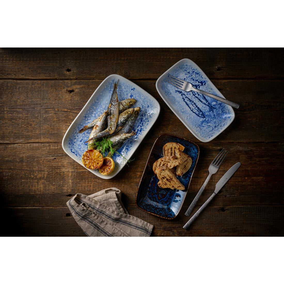 Churchill Inked Fresco Natural Deep Trays Blue 260x180mm (6 Pack)