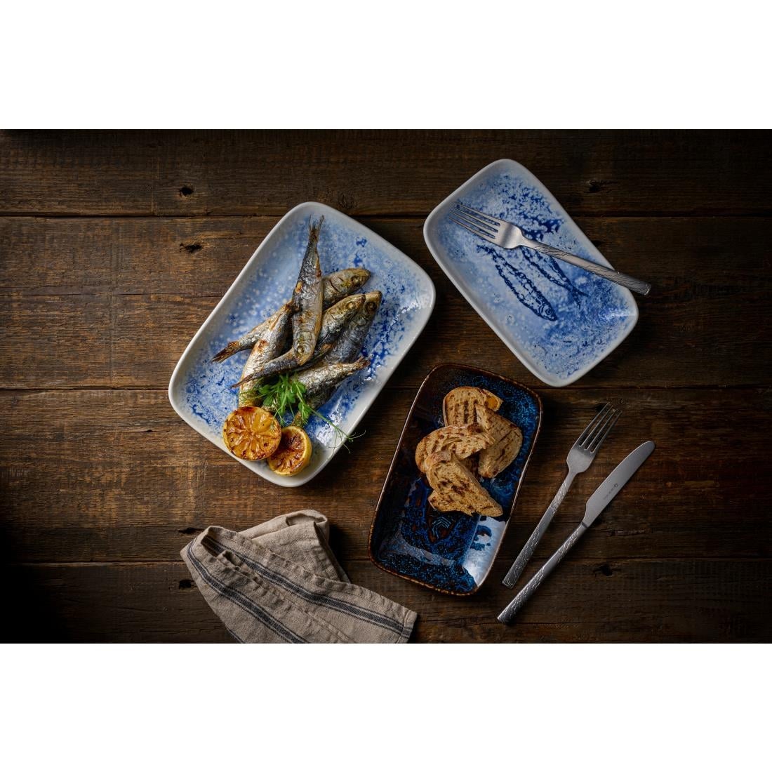 Churchill Inked Fresco Cascade Natural Deep Trays Blue 260x180mm (6 Pack)