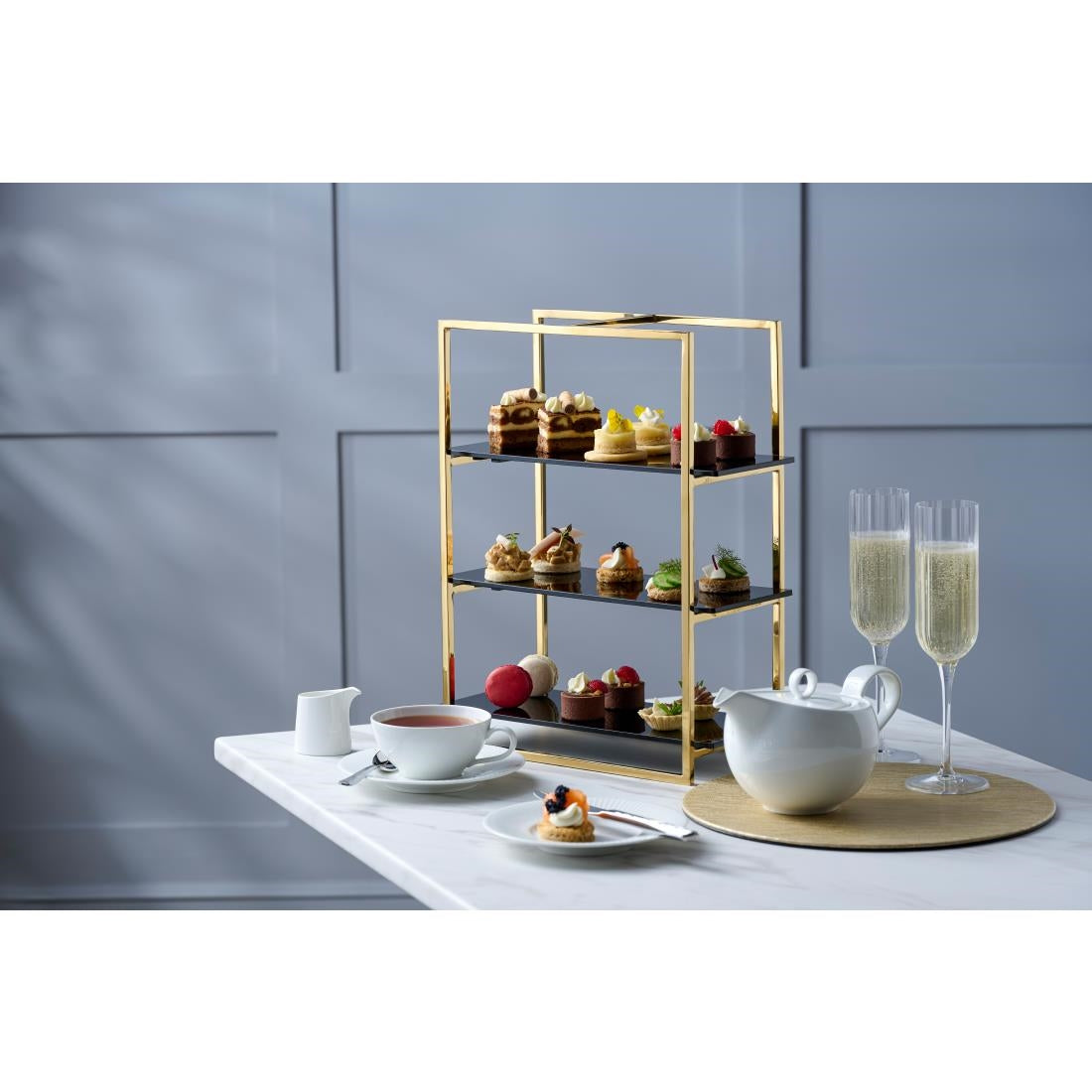 WNK Cake Stand 3-Tier Mirror Gold & Black Inserts