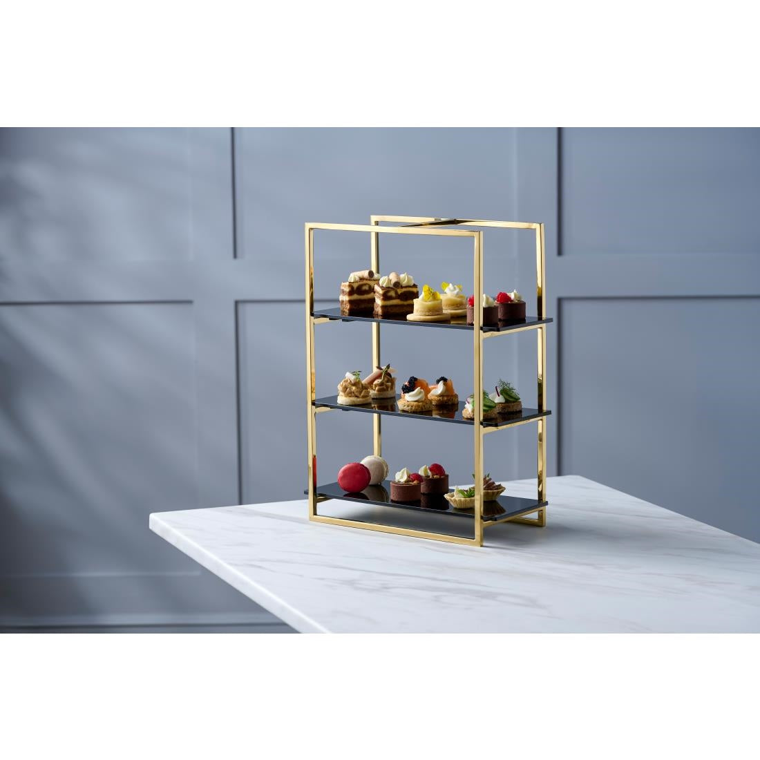 WNK Cake Stand 3-Tier Mirror Gold & Black Inserts