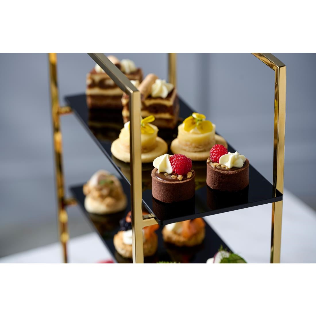 WNK Cake Stand 3-Tier Mirror Gold & Black Inserts