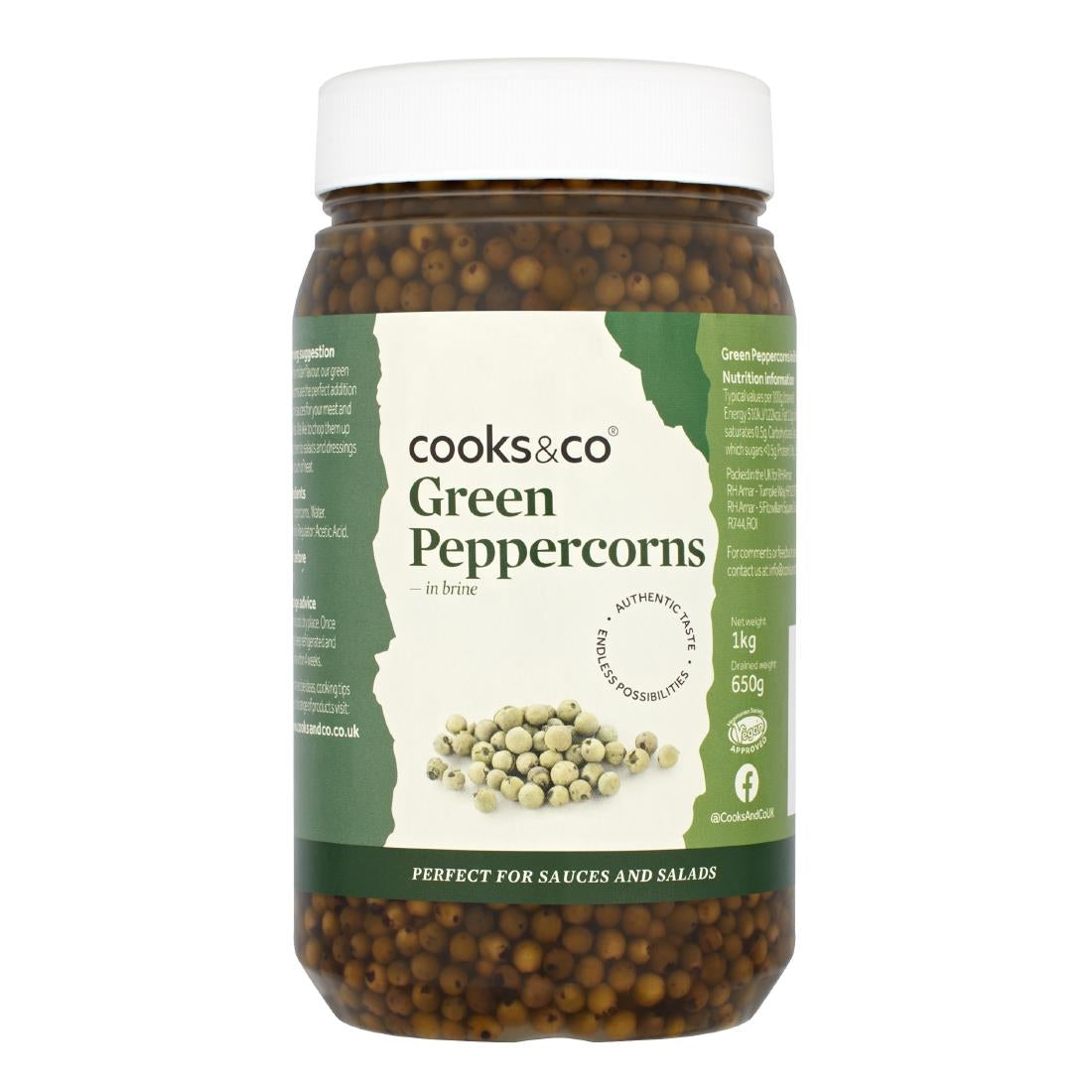 KA066 Cooks & Co Whole Green Peppercorns in Brine 1kg
