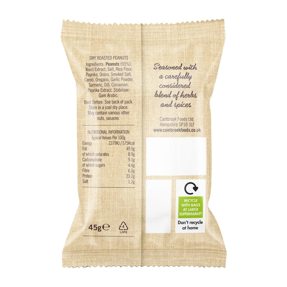 KA482 Cambrook Dry Roasted Peanuts Snack Pack 45g (Pack of 24)