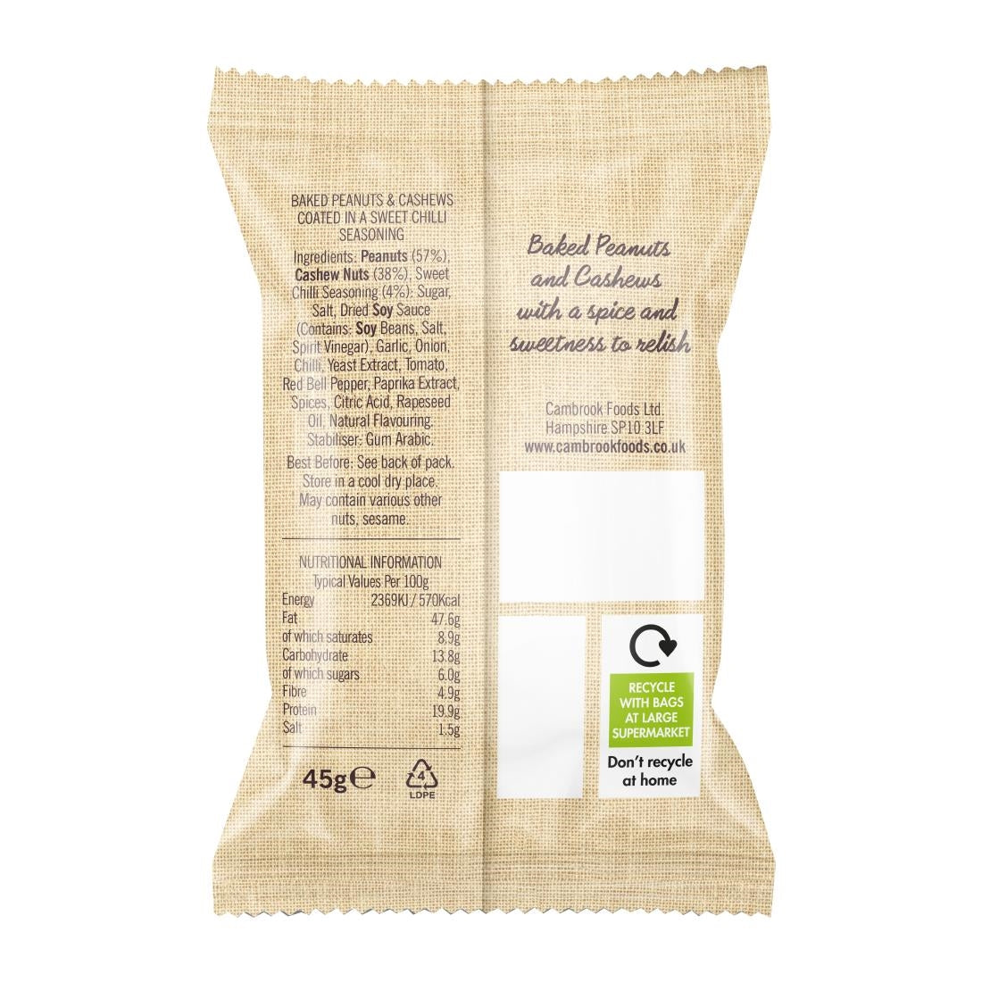 KA483 Cambrook Baked Sweet Chilli Peanuts & Cashews Snack Pack 45g (Pack of 24)