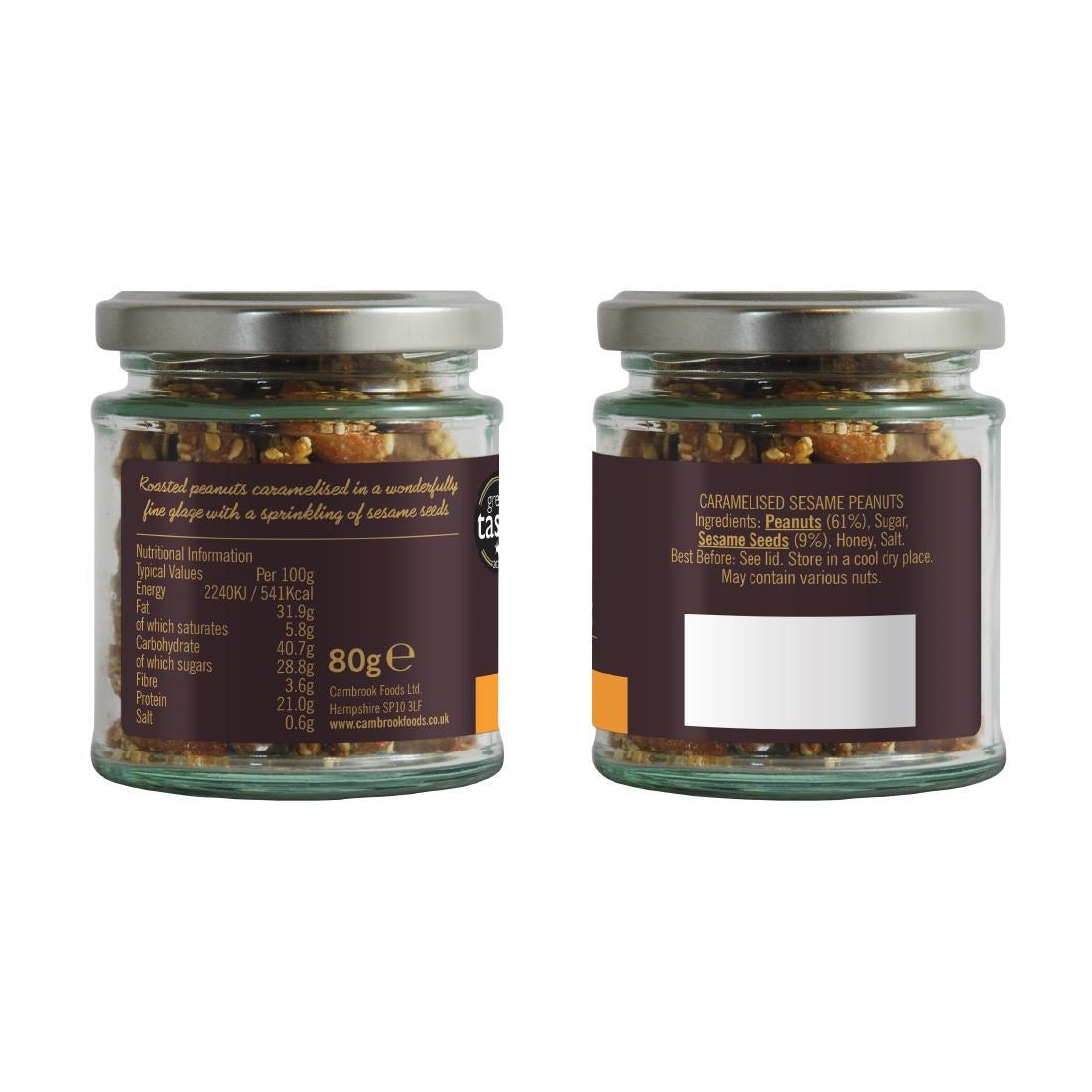 KA486 Cambrook Caramelised Sesame Peanuts Glass Jar 80g (Pack of 15)