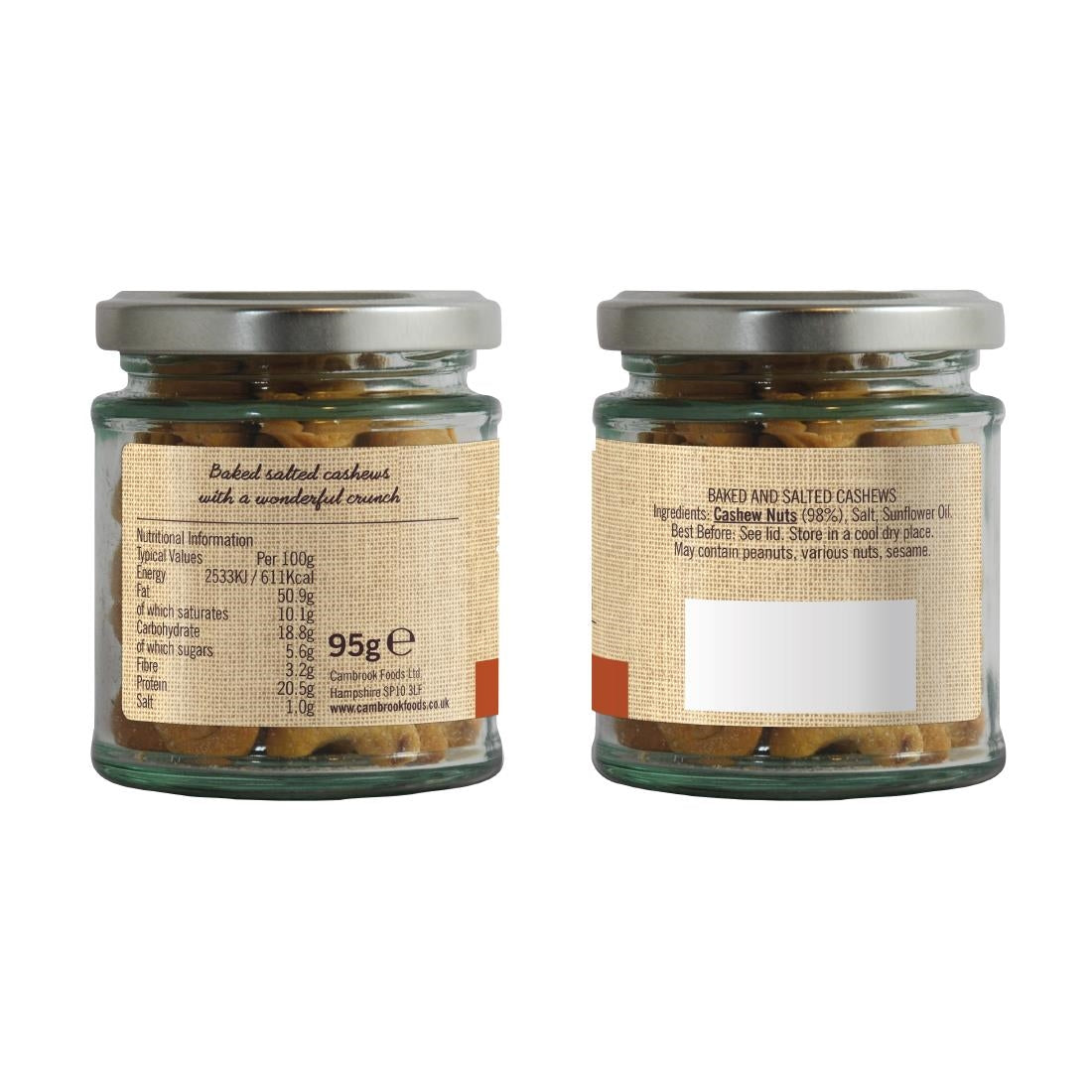 KA489 Cambrook Baked Salted Cashews Glass Jar 95g (Pack of 15)