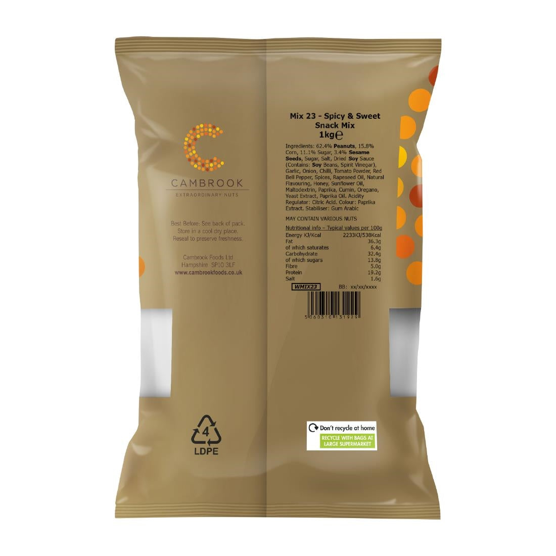 KA496 Cambrook Salted, Smoked, Caramelised & Spiced Mixed Nuts Bulk Pack 1kg