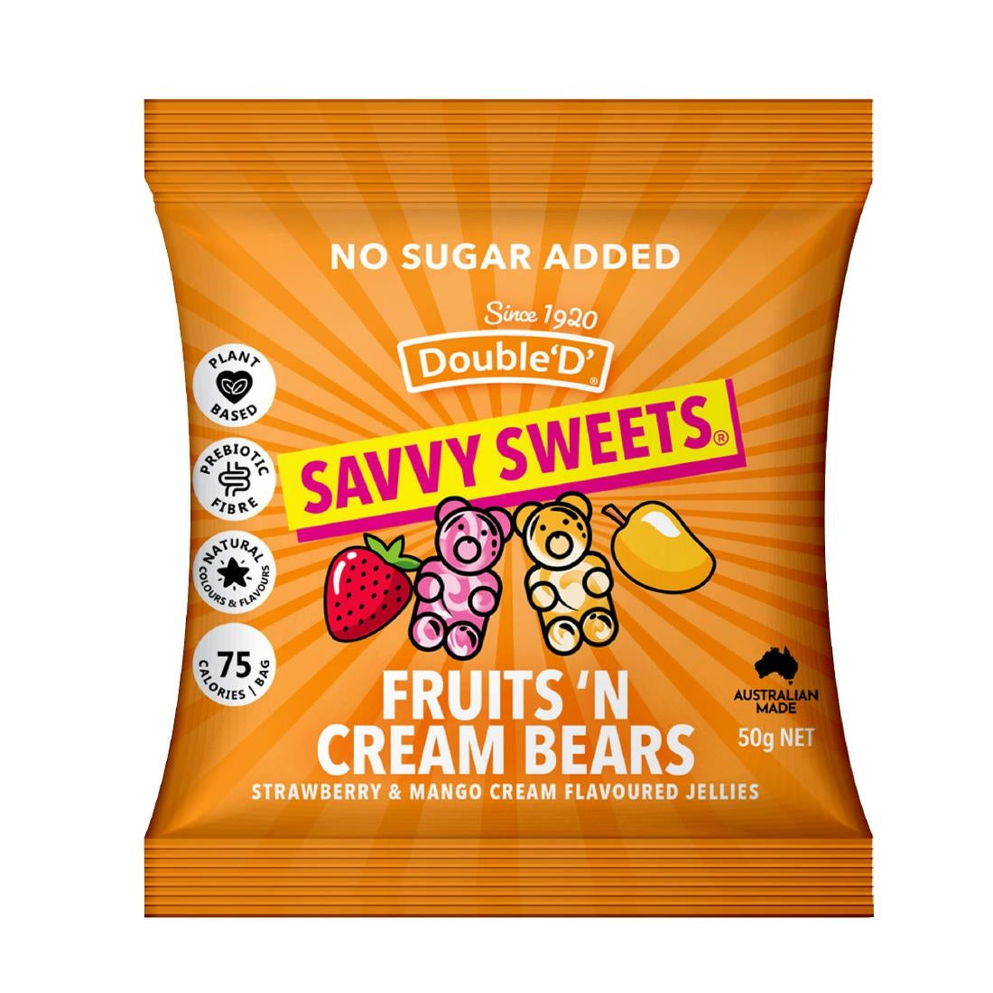 KA613 - Savvy Sweets Fruits & Cream Bears 50g (Pack of 12)