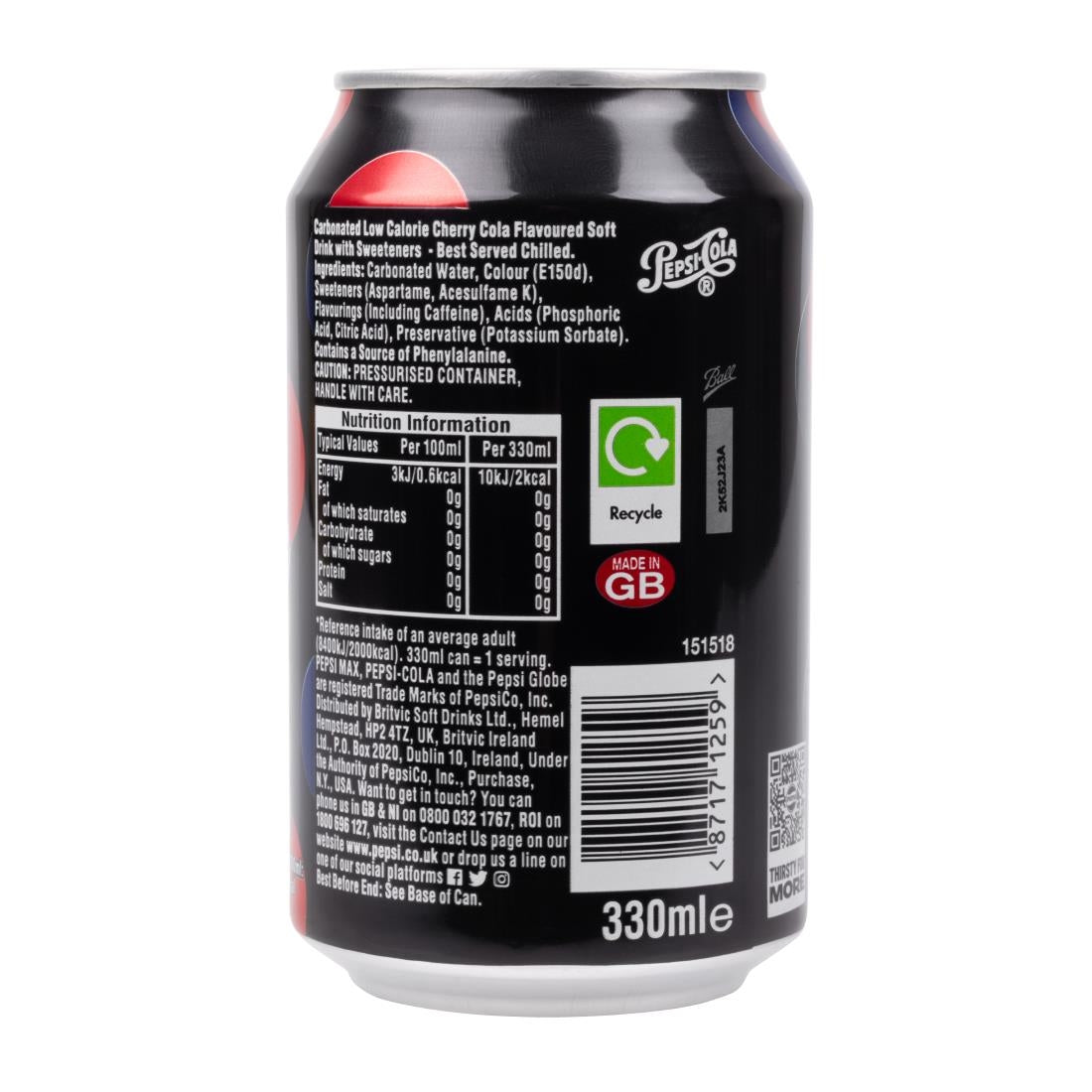 Pepsi Max Cherry Cans 330ml (24 Pack)