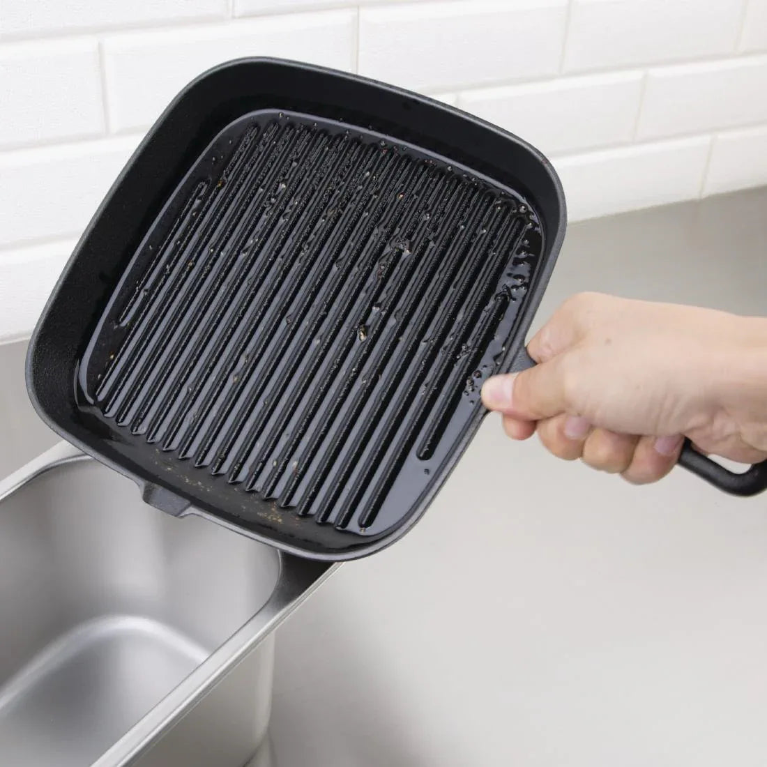 M653 Vogue Square Cast Iron Ribbed Skillet Pan - JD Catering Equipment Solutions Ltd