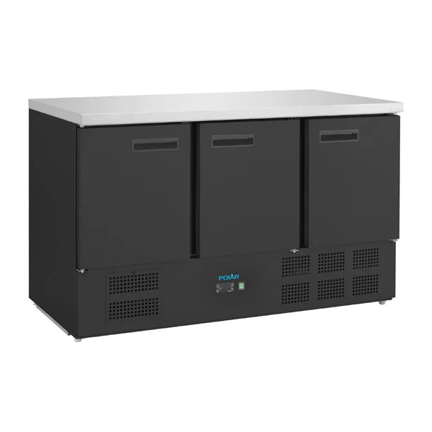 PG023 Polar G-Series Triple Door Counter Fridge Black 400Ltr