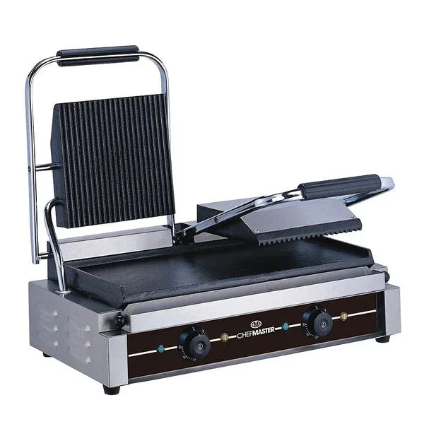 Chefmaster Large Single/Double Contact Grill - Ribbed/Flat - JD Catering Equipment Solutions Ltd