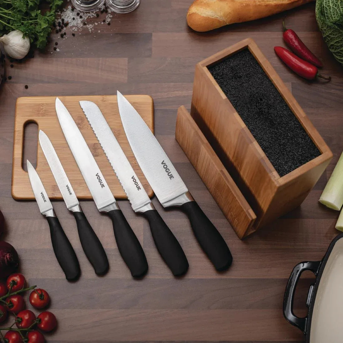 SA610 Vogue Prep Like A Pro 5-Piece Soft-Grip Knife Set With Knife Block and Chopping Board - JD Catering Equipment Solutions Ltd