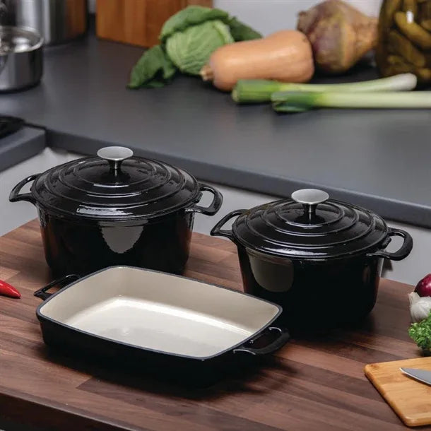 SA620 Vogue Cook Like A Pro 3-Piece Cast Iron Casserole Dish Set - JD Catering Equipment Solutions Ltd