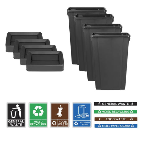 SA837 Jantex Simpler Recycling Slim Bin Bundle Black 4x 80Ltr