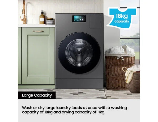 Samsung WD18DB8995BZT1 Bespoke AI All-in-One Heat Pump Washer & Dryer, 18/11kg