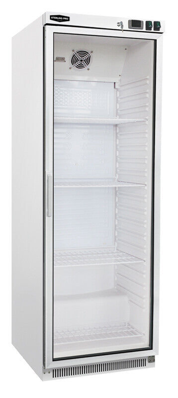 Sterling Pro Cobus SPF400G Single Door White Glass Door Upright Freezer  360 Litres 1 Year Parts & Labour