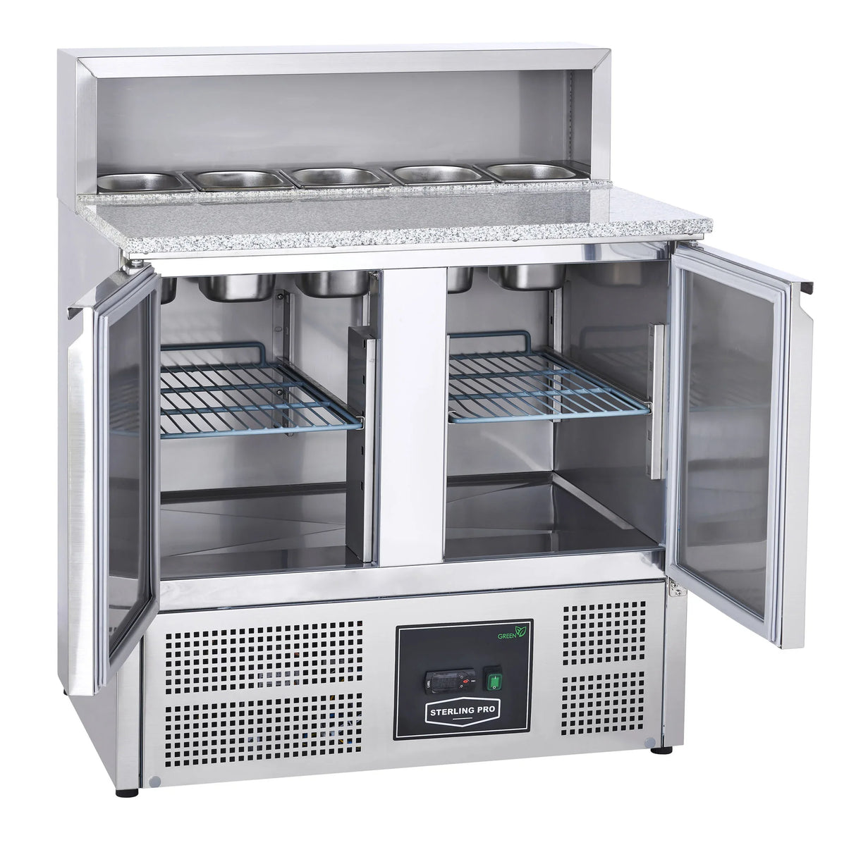 Sterling Pro Cobus SPU902PZ 2 Door Pizza Counter Granite Top 5 x GN1/6 240 Litres - JD Catering Equipment Solutions Ltd