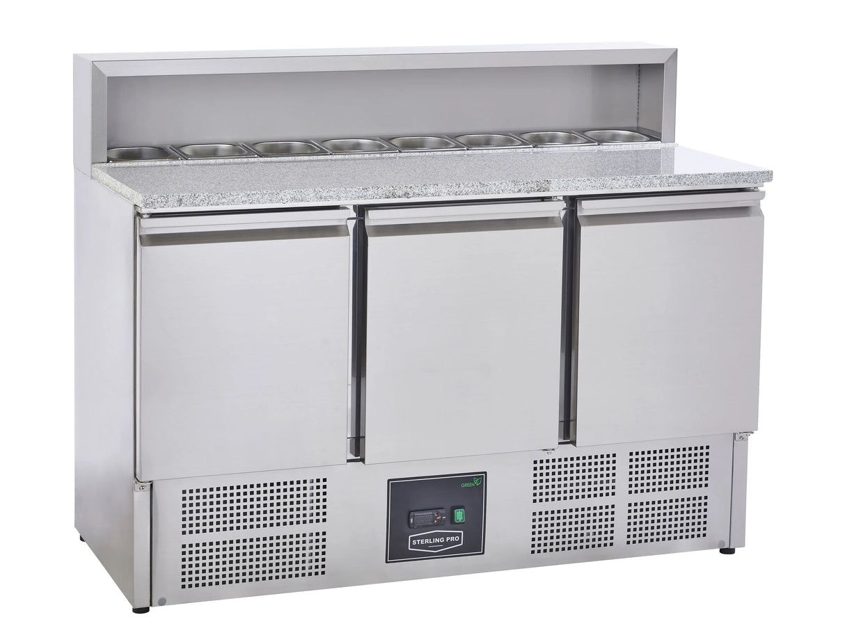 Sterling Pro Cobus SPU903PZ 3 Door Pizza Counter Granite Top 8 x GN1/6 402 Litres