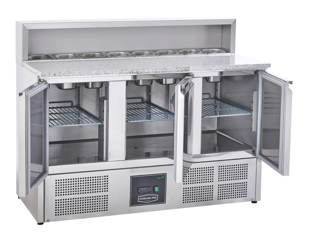 Sterling Pro Cobus SPU903PZ 3 Door Pizza Counter Granite Top 8 x GN1/6 402 Litres