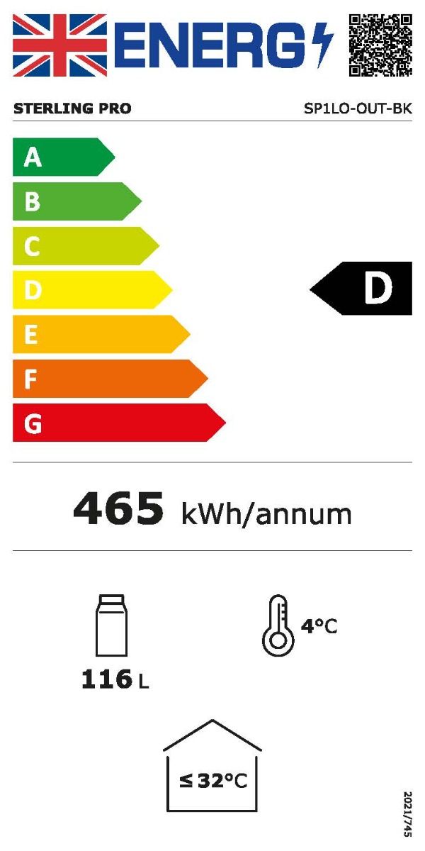 Sterling Pro Green SP1LO-OUT-BK Hinged Single Door Low Height Black Outdoor Bottle Cooler, 106 x 330ml Bottles
