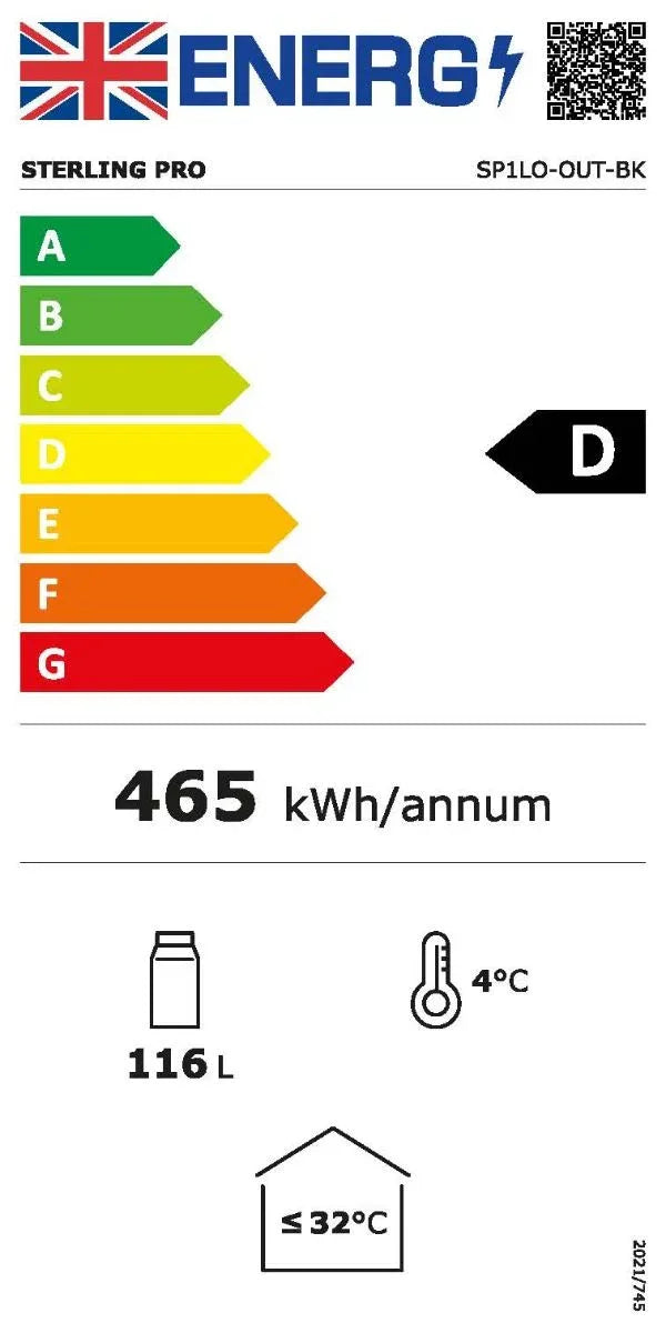 Sterling Pro Green SP1LO-OUT-BK Hinged Single Door Low Height Black Outdoor Bottle Cooler, 106 x 330ml Bottles