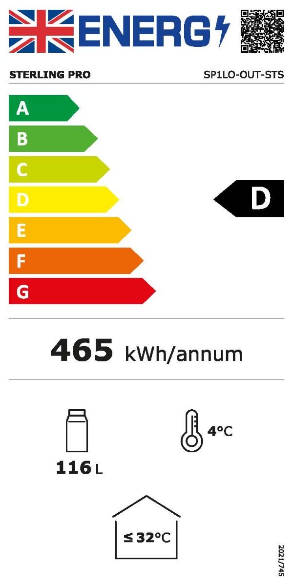 Sterling Pro Green SP1LO-OUT-STS Hinged Single Door Low Height Stainless Steel Outdoor Bottle Cooler, 106 x 330ml Bottles