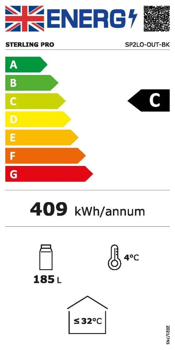 Sterling Pro Green SP2LO-OUT-BK Hinged Double Door Low Height Black Outdoor Bottle Cooler, 180 x 330ml Bottles