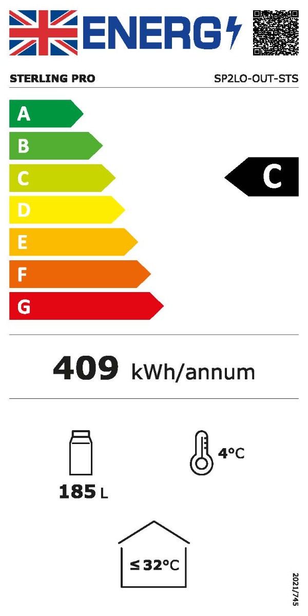 Sterling Pro Green SP2LO-OUT-STS Hinged Double Door Low Height Stainless Steel Outdoor Bottle Cooler, 180 x 330ml Bottles