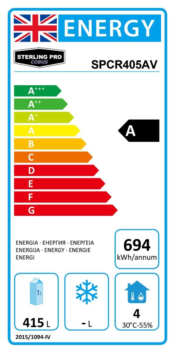 Sterling Pro Cobus SPCR405AV A-Energy Rated Four Door Gastronorm Fridge Counter, 553 Litres