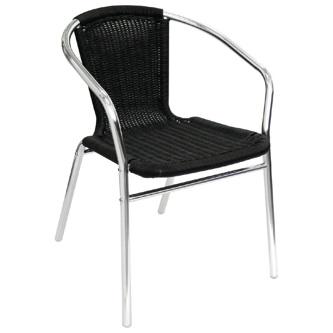 U507 - Bolero Wicker Chair with Aluminium Frame - Black Finish (Pack 4