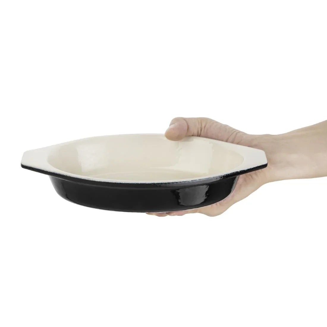 U563 Vogue Black Cast Iron Oval Gratin Dish 650ml - JD Catering Equipment Solutions Ltd