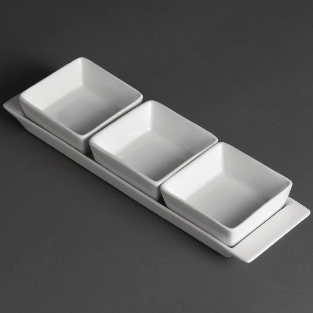 U816 Olympia Whiteware Snack Dishes with Plates 3 Section (Pack of 2) - JD Catering Equipment Solutions Ltd