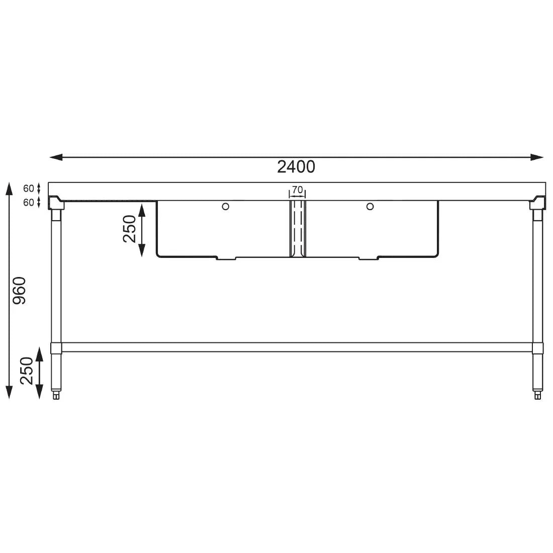 U910 Vogue Stainless Steel Double Sink with Double Drainer 2400mm - JD Catering Equipment Solutions Ltd