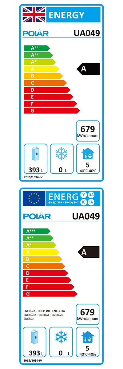 UA049 Polar U-Series Four Door Counter Fridge 553Ltr Capacity: 393Ltr. R600a