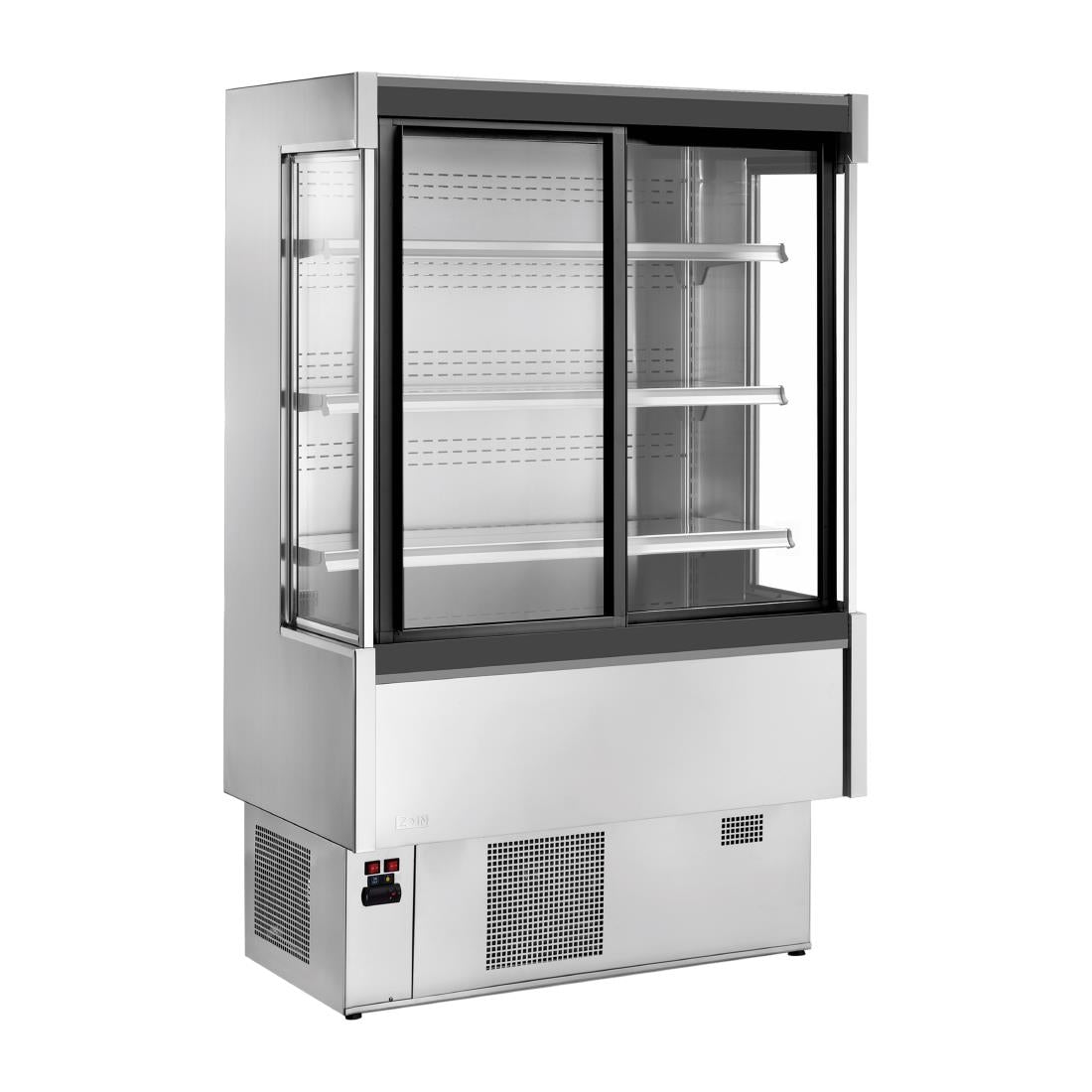 UA056-100 Zoin Silver Multideck Display Stainless Steel Finish with Sliding Doors 1000mm