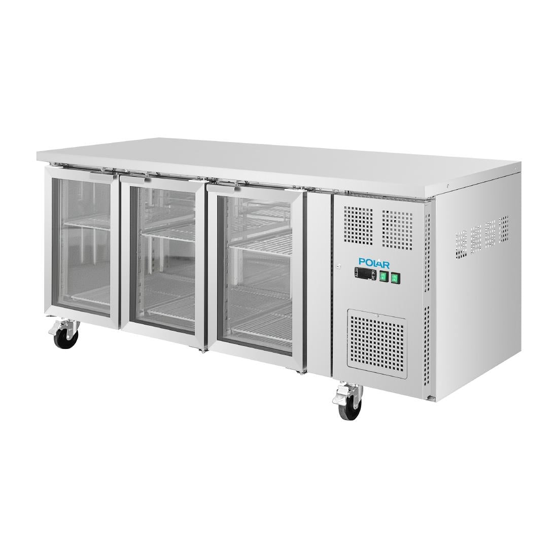 Polar U-Series 3 Door Counter with Glass Doors 465Ltr