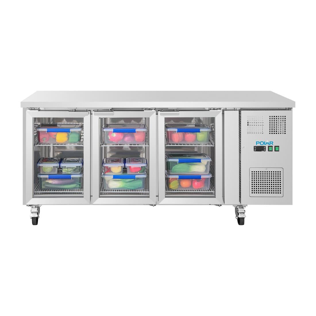 Polar U-Series 3 Door Counter with Glass Doors 465Ltr