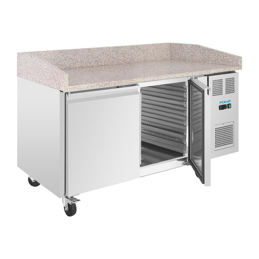 UA081 Polar U-Series Double Door Pizza Counter with Granite Top 428Ltr