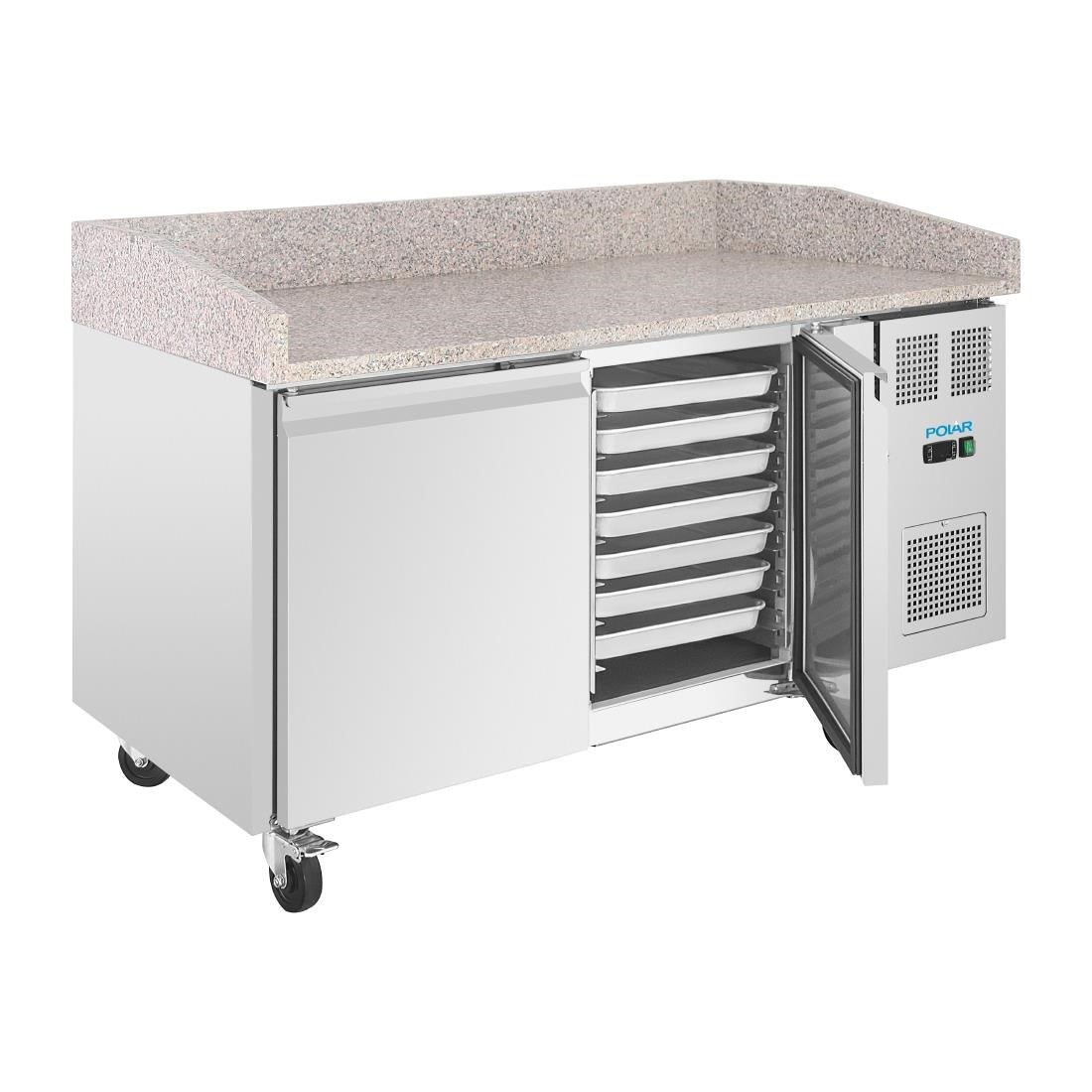 UA081 Polar U-Series Double Door Pizza Counter with Granite Top 428Ltr