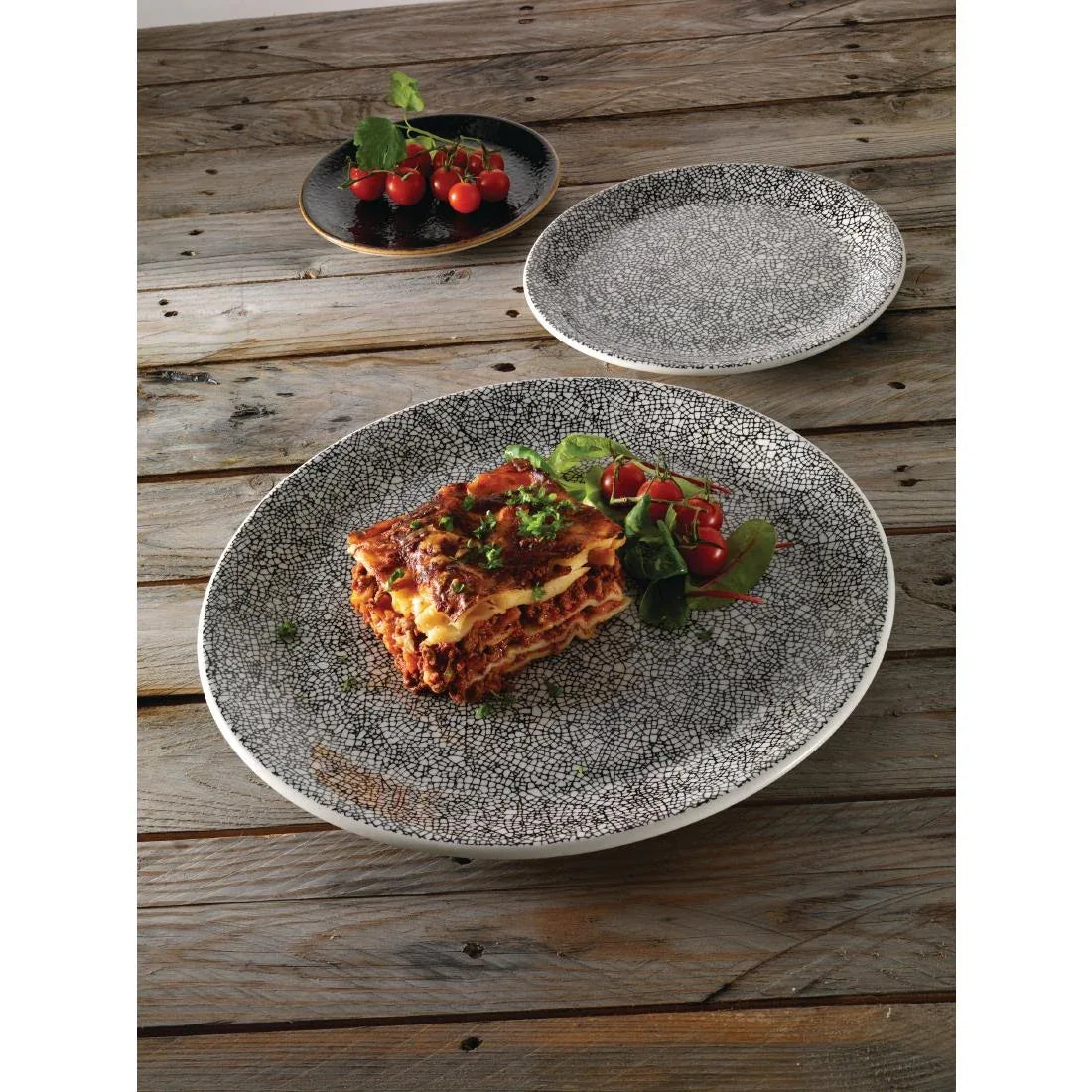 VV1042 Steelite Ink Crackle Black Coupe Plates 300mm (Pack of 12) - JD Catering Equipment Solutions Ltd