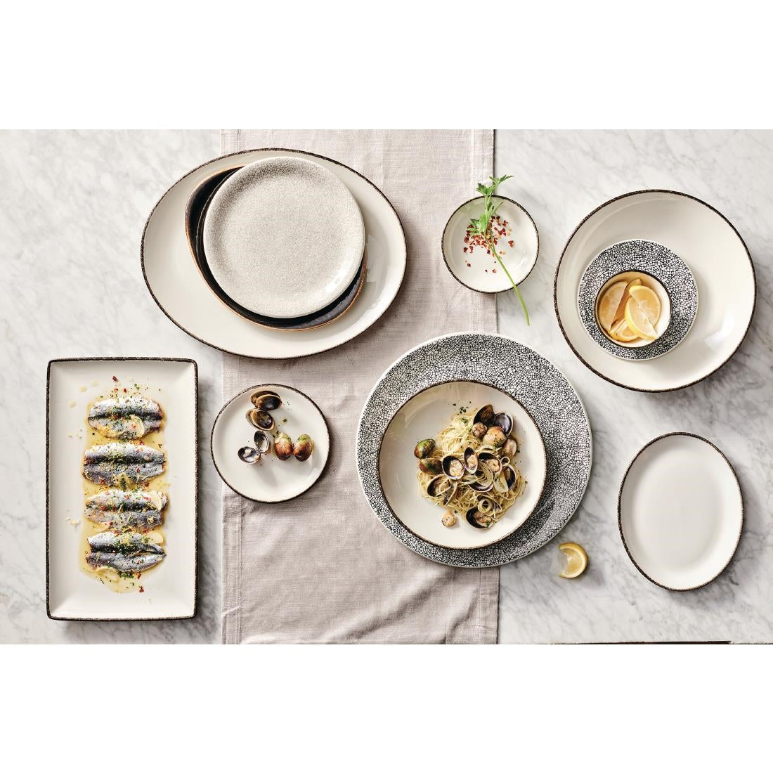 VV1323 Steelite Charcoal Dapple Oval Coupe Plates 342mm (Pack of 12)