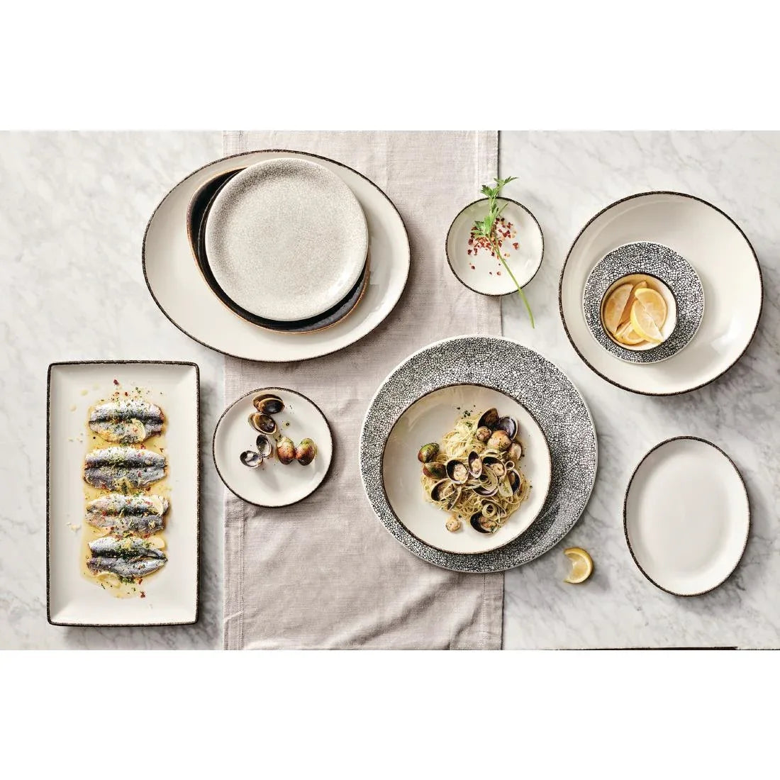 VV1323 Steelite Charcoal Dapple Oval Coupe Plates 342mm (Pack of 12) - JD Catering Equipment Solutions Ltd