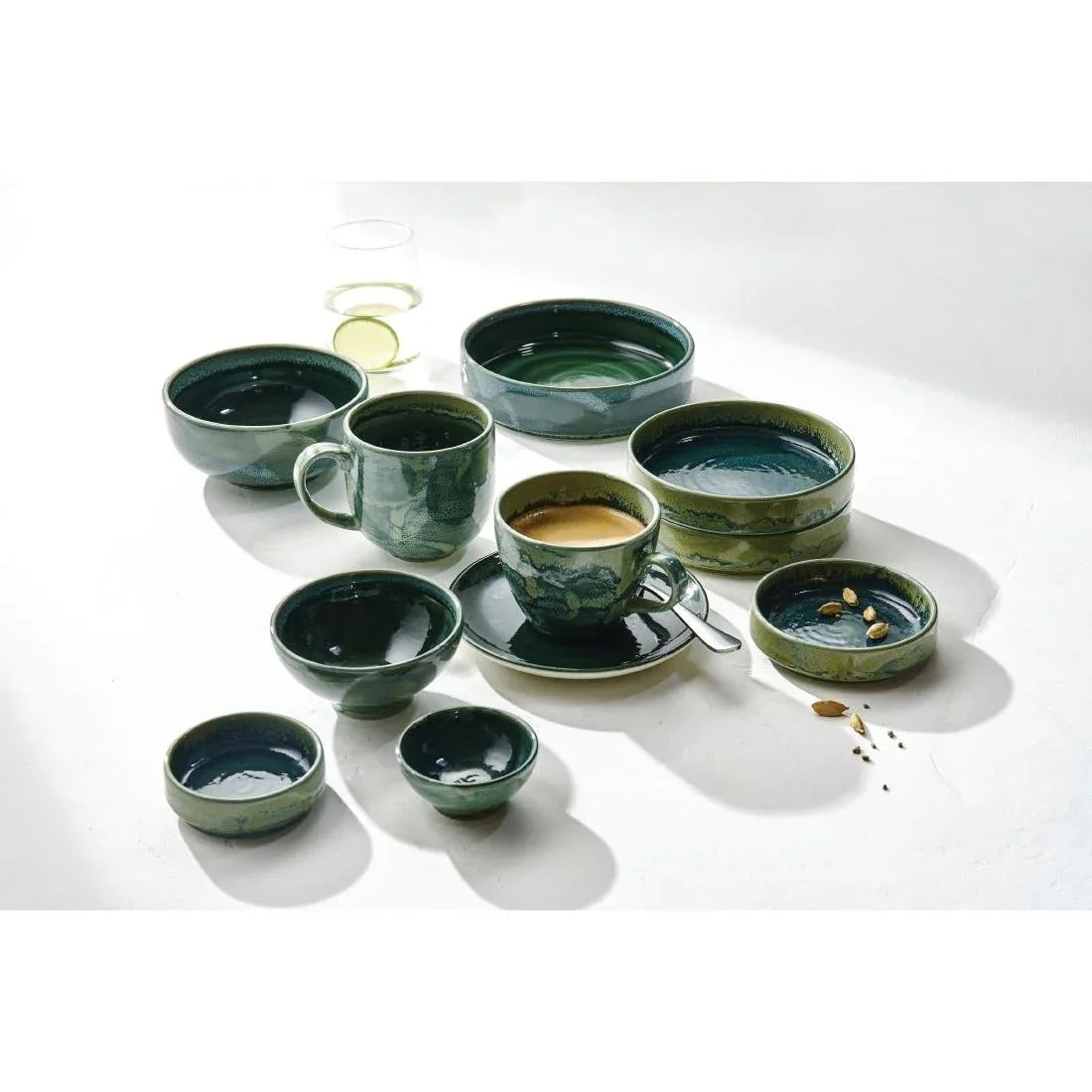 VV2523 Steelite Aurora Vesuvius Burnt Emerald Round Stacking Trays 75mm (Pack of 12) - JD Catering Equipment Solutions Ltd