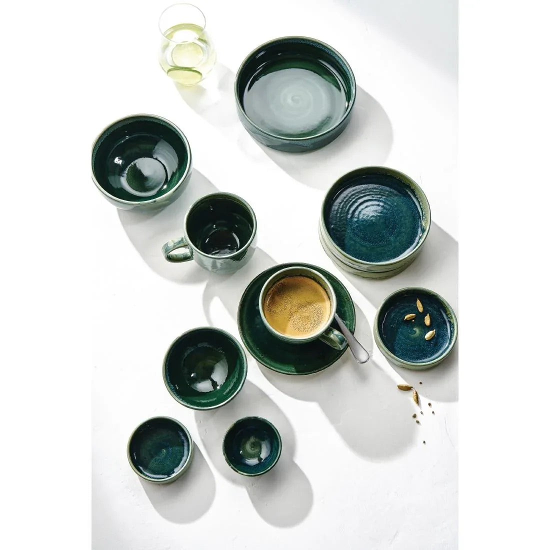 VV2523 Steelite Aurora Vesuvius Burnt Emerald Round Stacking Trays 75mm (Pack of 12) - JD Catering Equipment Solutions Ltd
