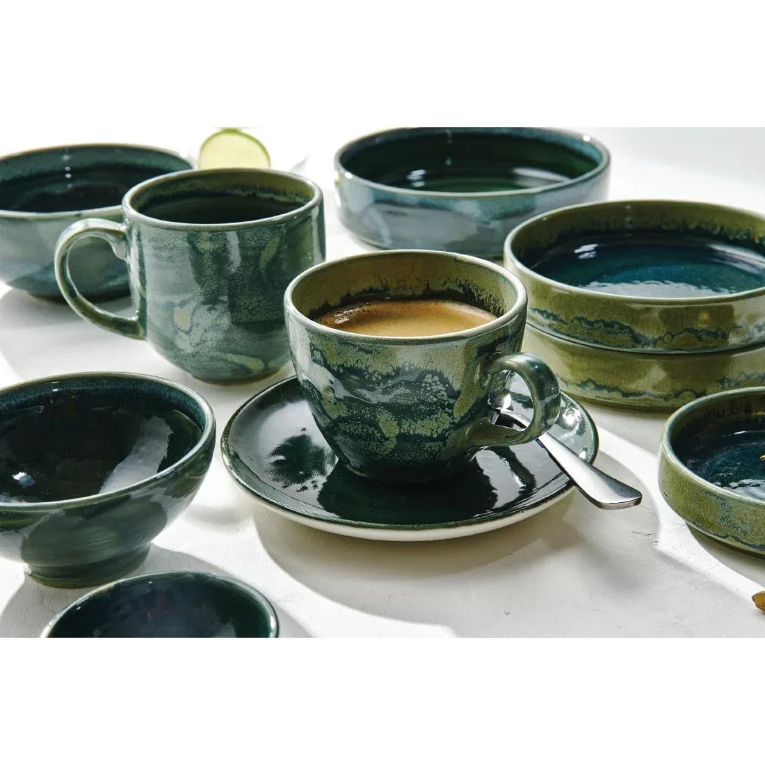 VV2523 Steelite Aurora Vesuvius Burnt Emerald Round Stacking Trays 75mm (Pack of 12) - JD Catering Equipment Solutions Ltd