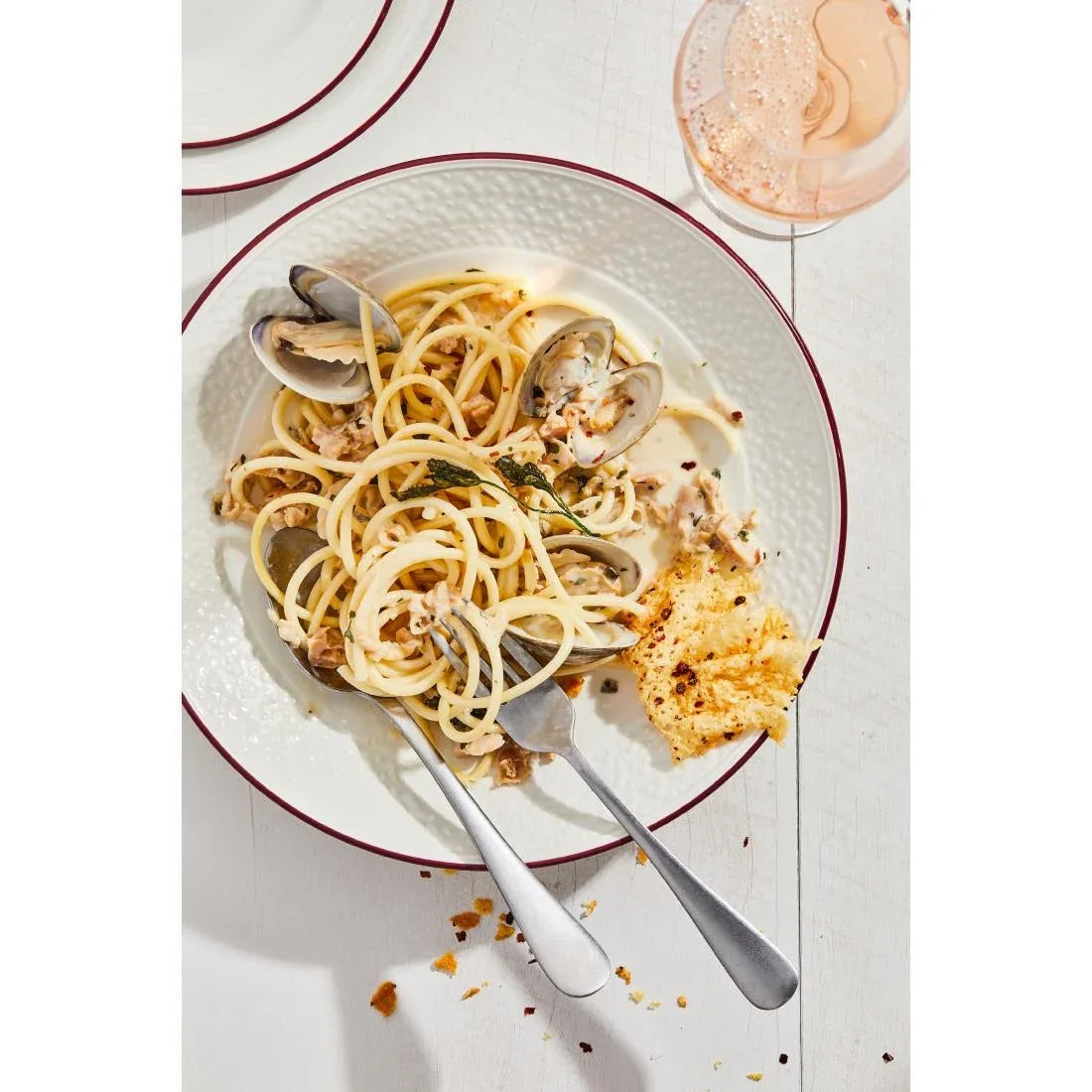 VV2690 Steelite Bead Maroon Band Pasta Plates 240mm (Pack of 12) - JD Catering Equipment Solutions Ltd